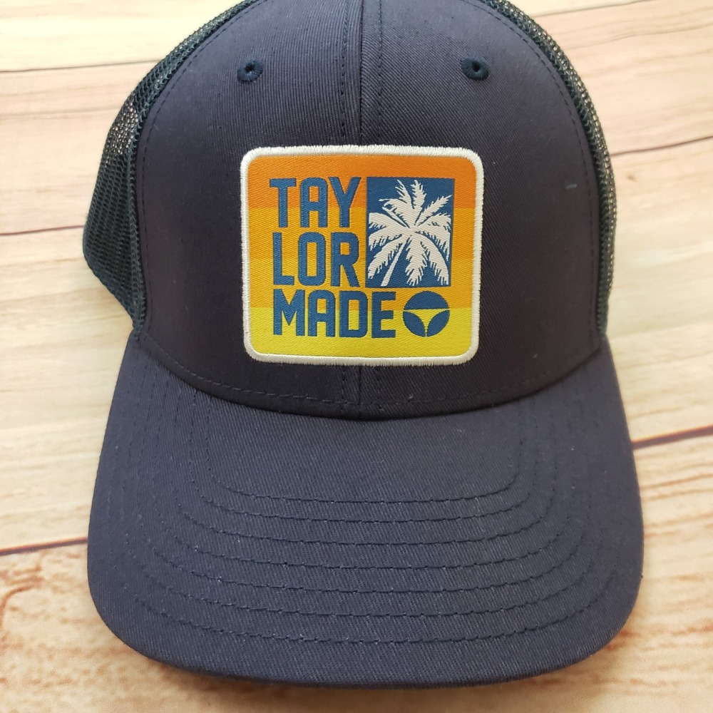 TaylorMade Hat Cap Mens Snapback Trucker Golf Blue Palm Tree Sunset Mesh Adult